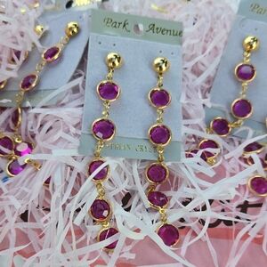 Gold and Fushia Swarovski Crystal Earrings